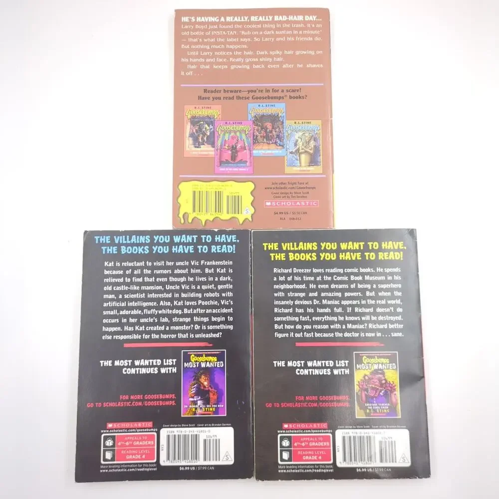 Goosebumps R.L. Stine Lot of 3 Books My Hairiest Adventure Frankenstein's Dog